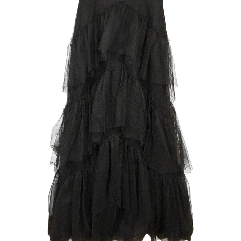 BCBGMAXAZRIA Sheer Tiered Ruffle Gown Black Tulle Dress sz 2 Mesh Corset Formal - Picture 7 of 12
